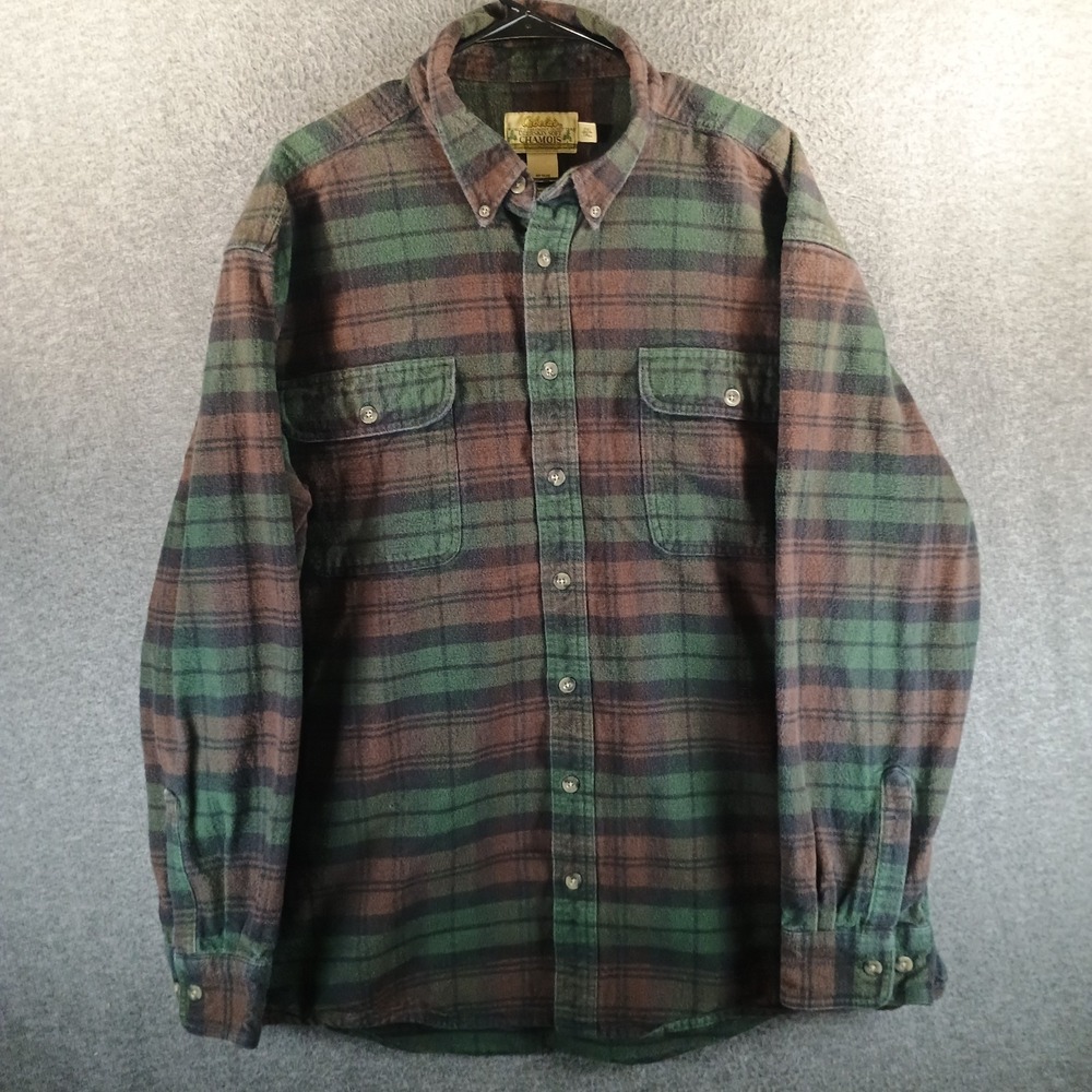 Cabelas Chamois‎ Flannel Shirt Mens 2XL-Tall Button Down Deerskin Soft Plaid L/S